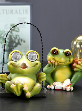 跨境爆款太阳能青蛙摆件发光仿真动物树脂工艺品花园庭院家居摆件