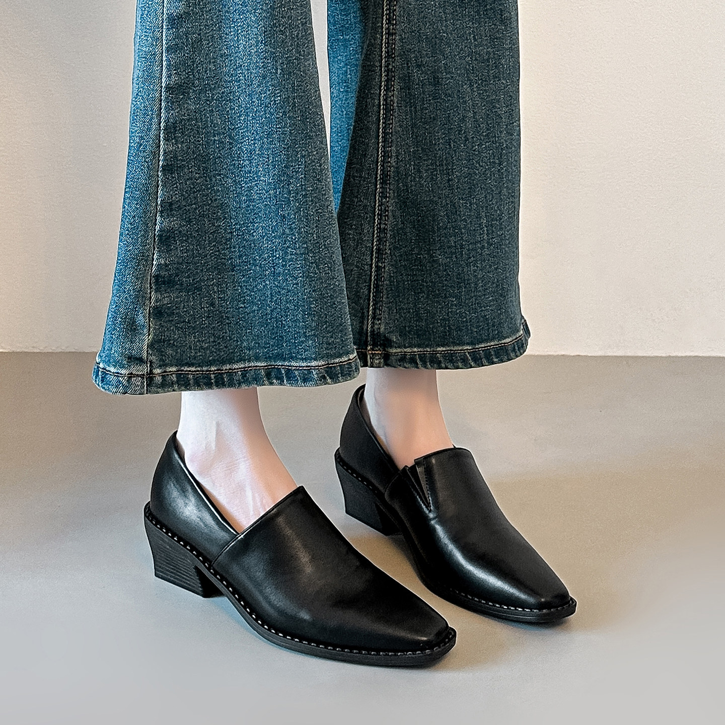 英伦高级感方头小皮鞋女真皮2026春秋新款粗跟一脚蹬百搭气质单鞋,淘宝优惠券,粉丝福利购,淘宝优惠卷