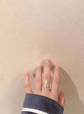 异型彩钻戒指925纯银18k黄钻梨形水滴皇冠钻戒女结婚指环礼物高端