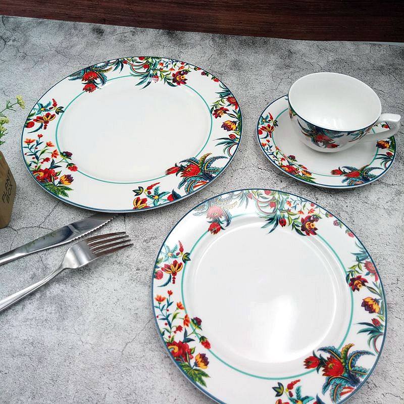 欧式出口家用创意北欧风植物花卉陶瓷圆形西餐具牛排盘碟子碗套装,淘宝优惠券,粉丝福利购,淘宝优惠卷