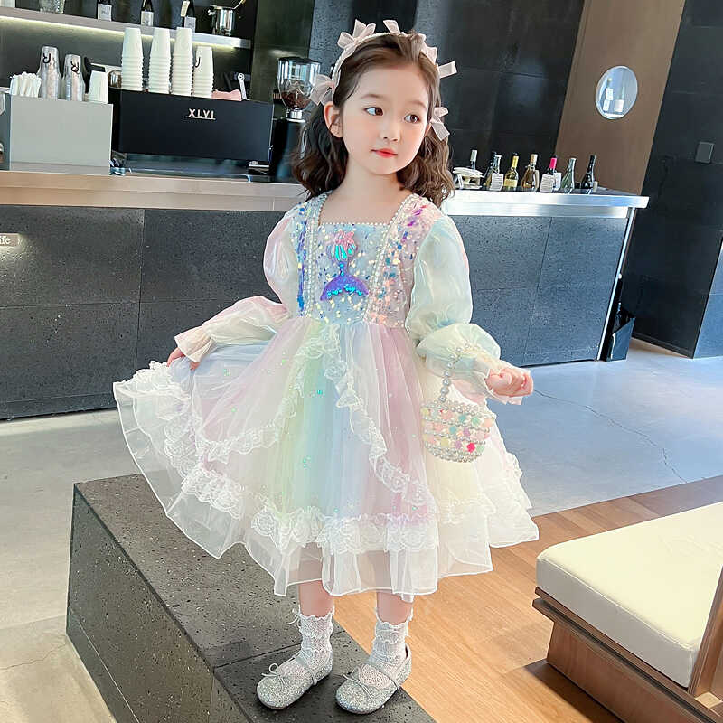 女童美人鱼连衣裙2025春秋新款女宝洋气洛丽塔儿童高端公主礼服裙 - 图1