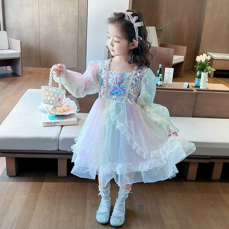 女童美人鱼连衣裙2025春秋新款女宝洋气洛丽塔儿童高端公主礼服裙 - 图2