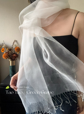 100%桑蚕丝灰色长条丝巾女款2026新款浪漫美学系脖高级感围巾披肩