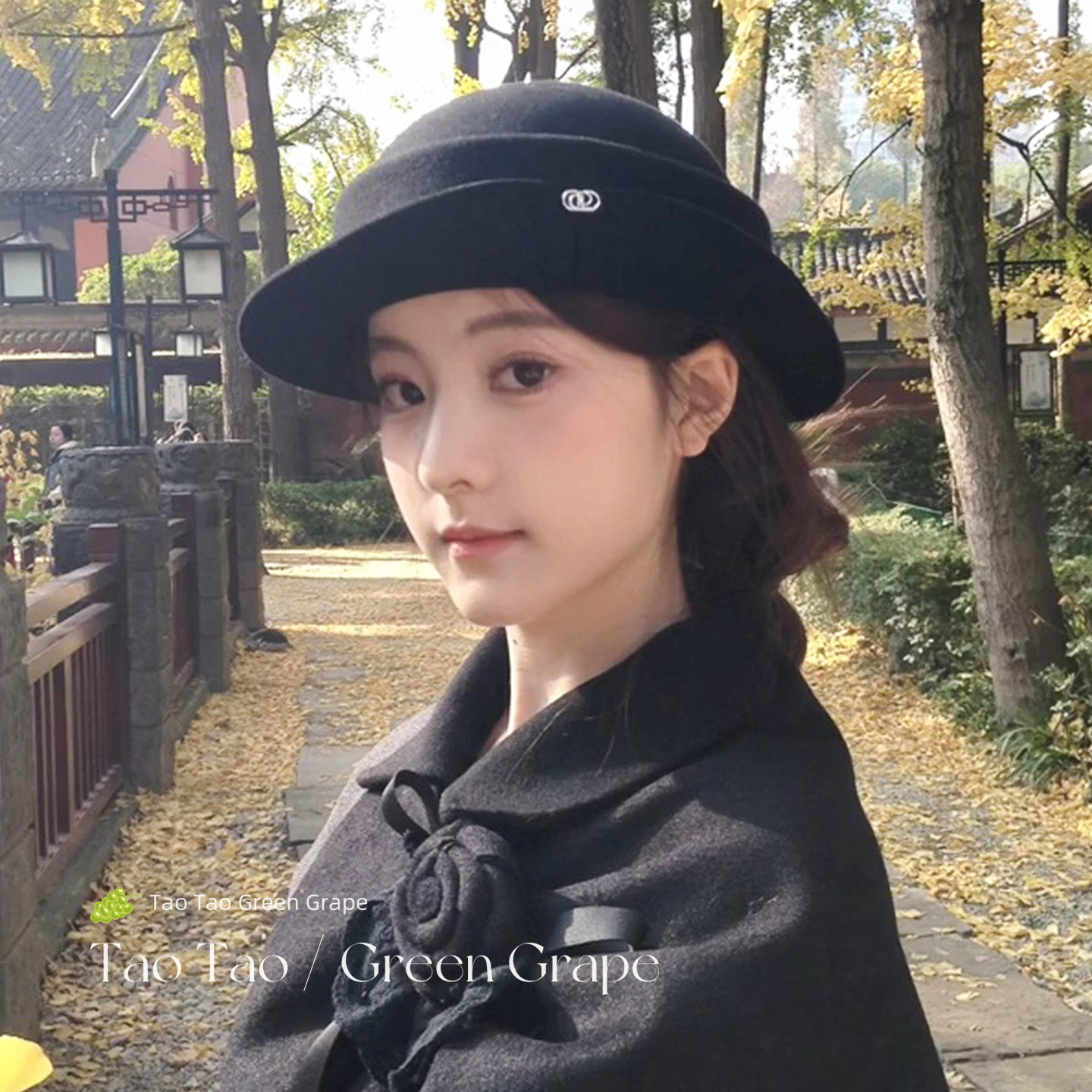 留洋千金法式赫本风黑色羊毛圆顶礼帽女秋冬显脸小渔夫帽卷边帽子