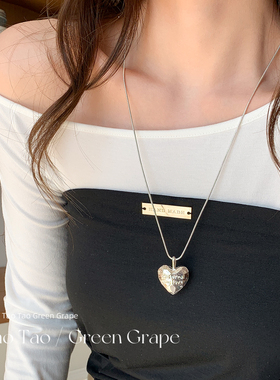 银色爱心吊坠项链女高级感日常百搭长款毛衣链抽拉式学生党配饰