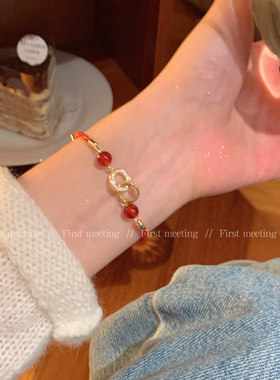 新年猫眼石平安锁红闺蜜手链二人