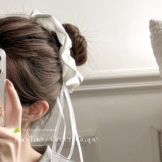芭蕾风白色缎面飘带蝴蝶结大肠发圈女高级感韩系超仙气质发绳发饰