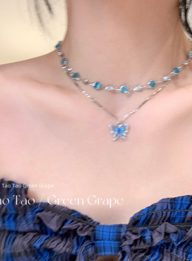 锆石双层蝴蝶项链轻奢小众高级感
