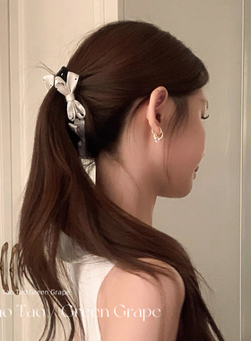 韩系蓝色缎面波点蝴蝶结香蕉夹发量少小号高级感后脑勺竖夹发夹女
