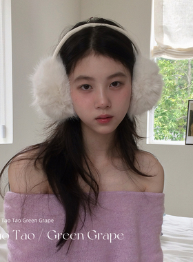 可爱白色毛绒耳罩女冬仿狐狸毛耳套防寒耳包保暖东北骑行护耳捂子