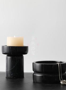 天然大理石烛台收纳盘摆件极简大理石蜡烛样板间浪漫氛围装饰品