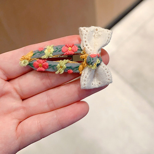 女童气质珍珠花朵发夹儿童刺绣碎花碎发刘海夹宝宝甜美侧边bb夹子 - 图3