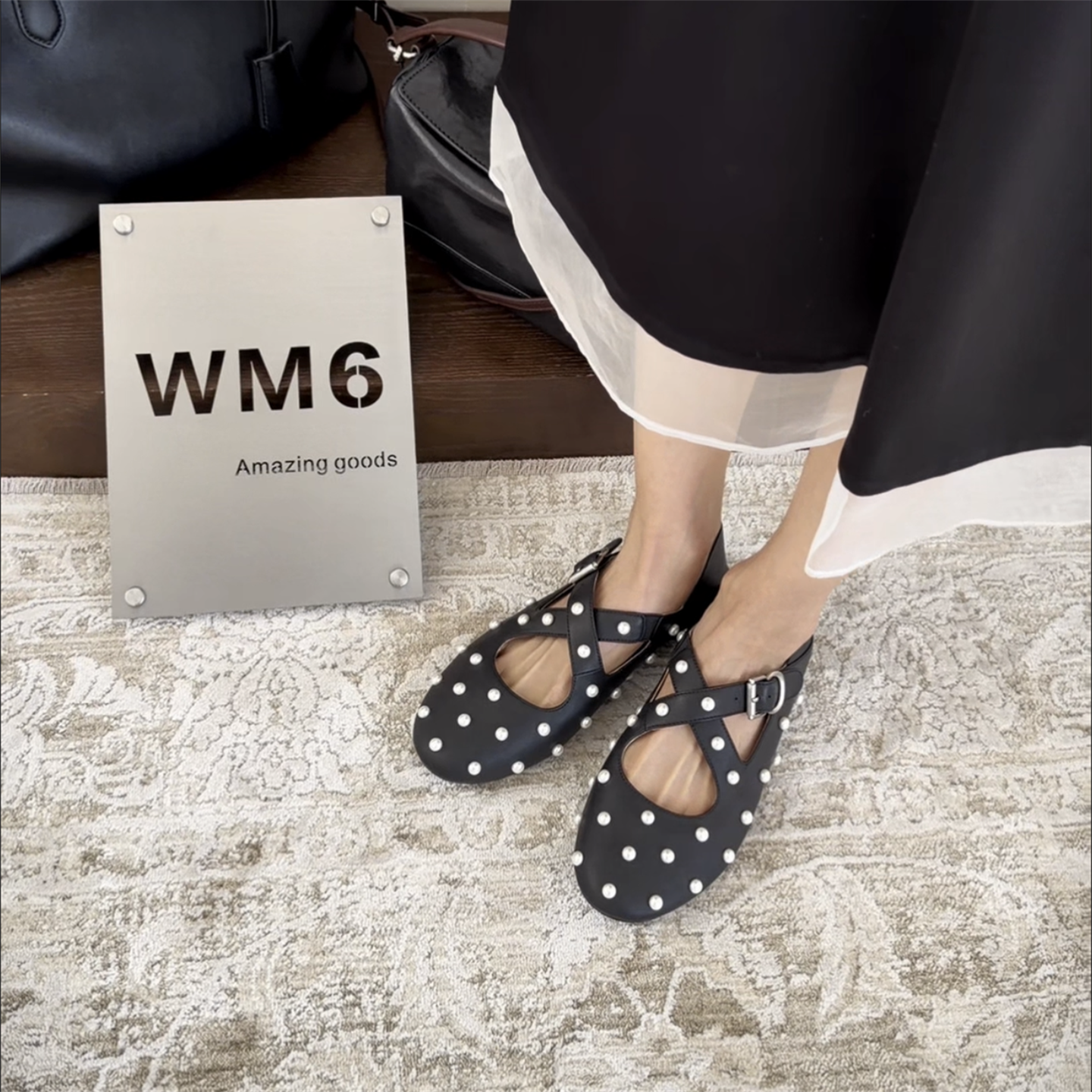 wm6欧洲站女鞋2026春新款真皮法式珍珠玛丽珍鞋交叉带平底单鞋潮,淘宝优惠券,粉丝福利购,淘宝优惠卷