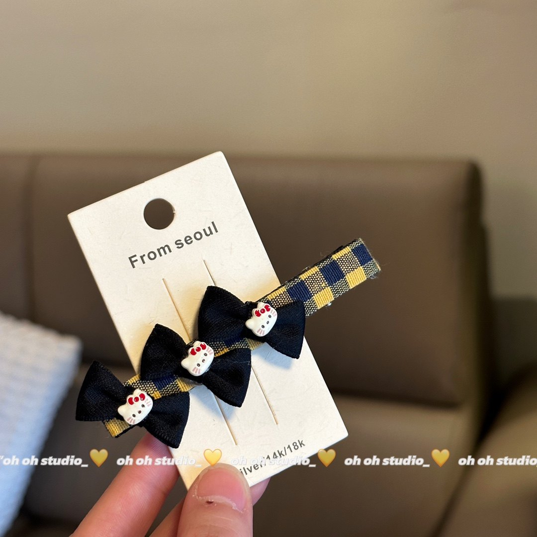 【oh oh】韩系学院风格纹蝴蝶结kt卡通可爱发夹个性少女刘海边夹,淘宝优惠券,粉丝福利购,淘宝优惠卷