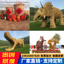 Straw Crafts Gift Pendulum decoration by hand weaving to make styling straw Rope Grass Carving Grain Barn Farming Landscape Area Kartonman Bull Sculpture