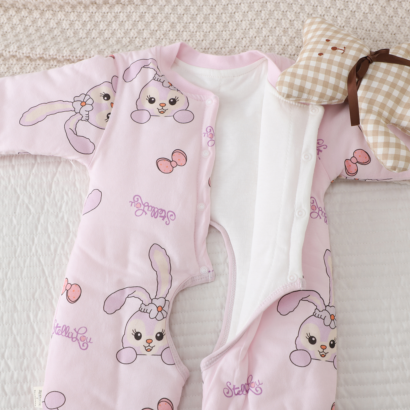 男女宝宝开裆连体衣秋冬棉服婴儿夹棉保暖哈衣爬服睡衣外穿棉衣 - 图1