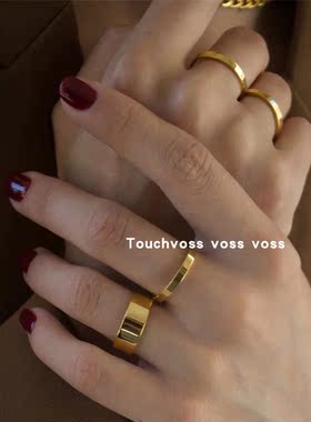 欧美风ins金色钛钢光面尾戒