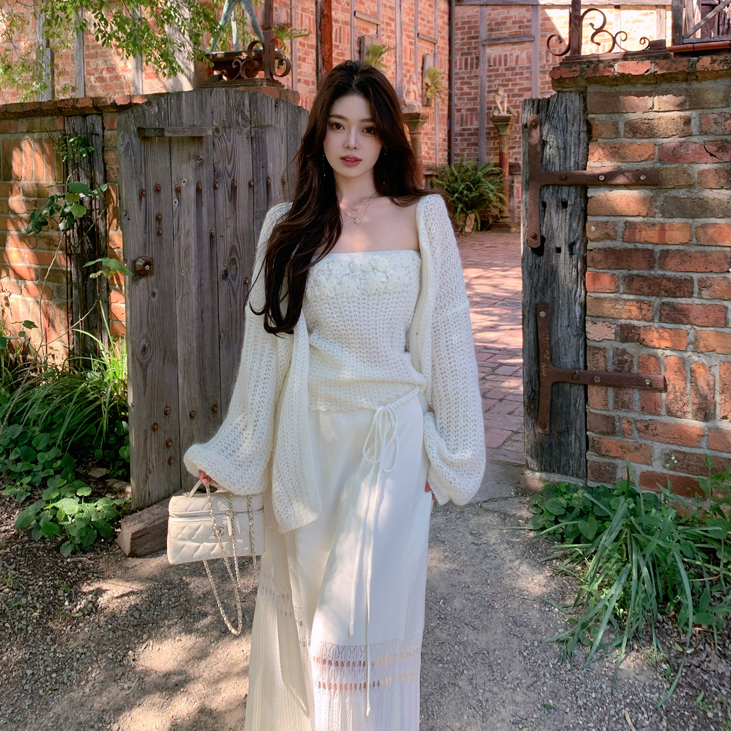 ByYou 冬季灯笼袖马海毛羊毛针织开衫外套两件套装女无袖抹胸内搭,淘宝优惠券,粉丝福利购,淘宝优惠卷