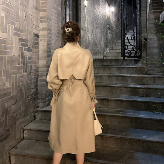 ByYou 秋冬季加厚夹棉卡其色风衣外套女中长款收腰英伦风休闲大衣