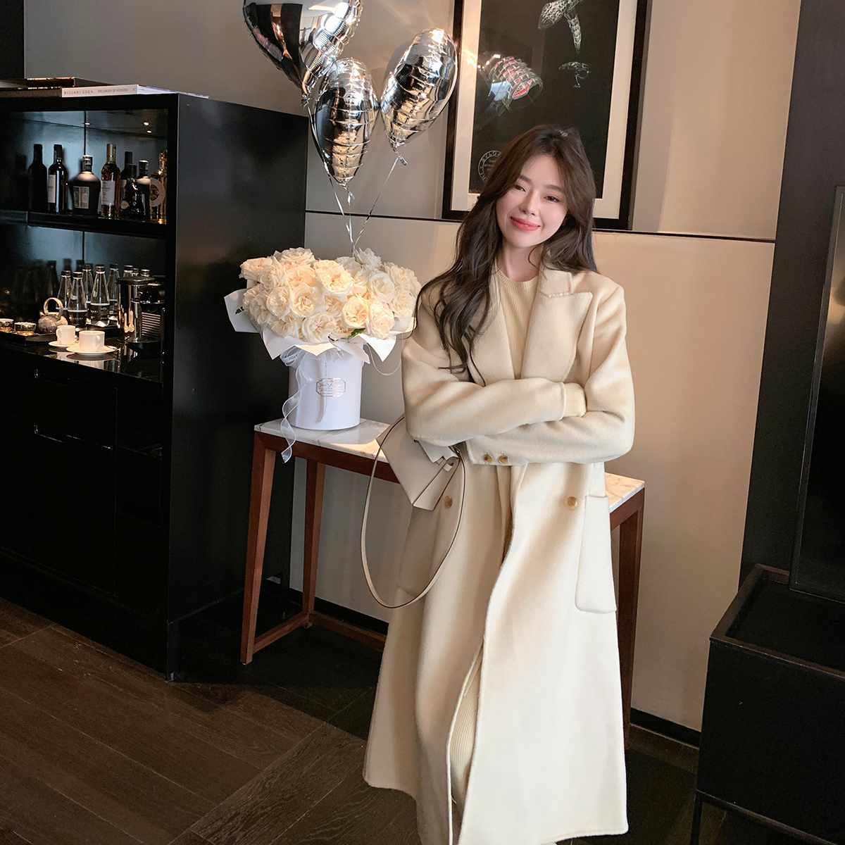 ByYou 秋冬修身短款羊毛针织衫套装女高腰宽松阔腿休闲裤子两件套 - 图3