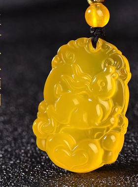 黄玉髓玛瑙12生肖吊坠鼠牛兔龙马羊虎狗猪挂件男女款属相