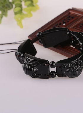 天然和田玉墨玉五毒手链 男女情侣款款玉石手串手手饰