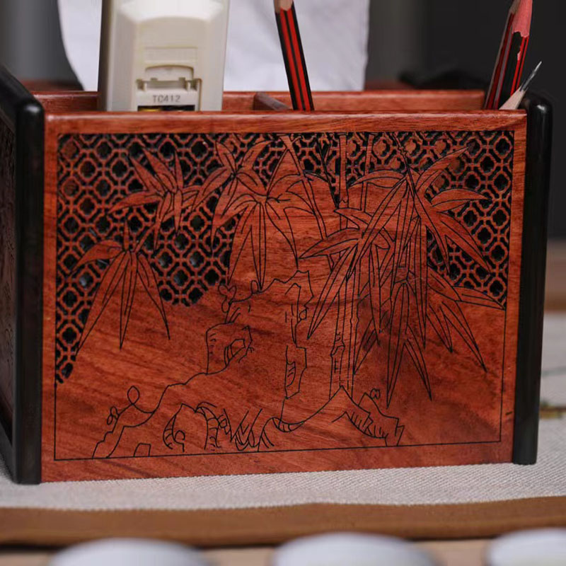 紫光檀嵌缅花遥控器纸巾收纳盒红木多功能创意客厅家用实木抽纸盒 - 图1