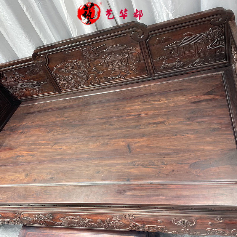红木家具大红酸枝交趾黄檀山水罗汉床两件套明清古典沙发床榻 - 图1
