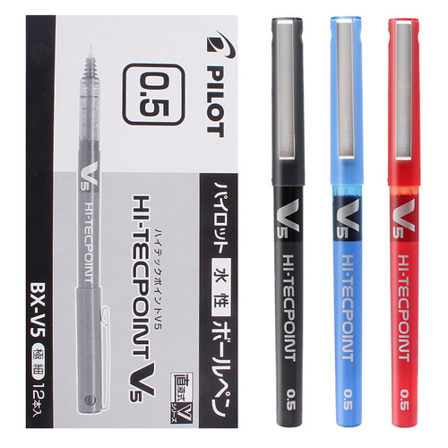 PILOT日本百乐笔V5中性笔学生用考试专用笔黑色红色全针管直液式走珠笔BX-V5好用的进口水笔签字0.5 - 图0