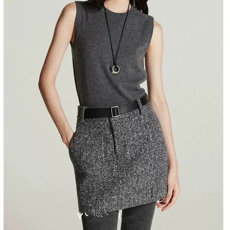 樟度/意大利进口MTT/Moessmer珠片花呢后开衩中长裙/半裙 - 图3