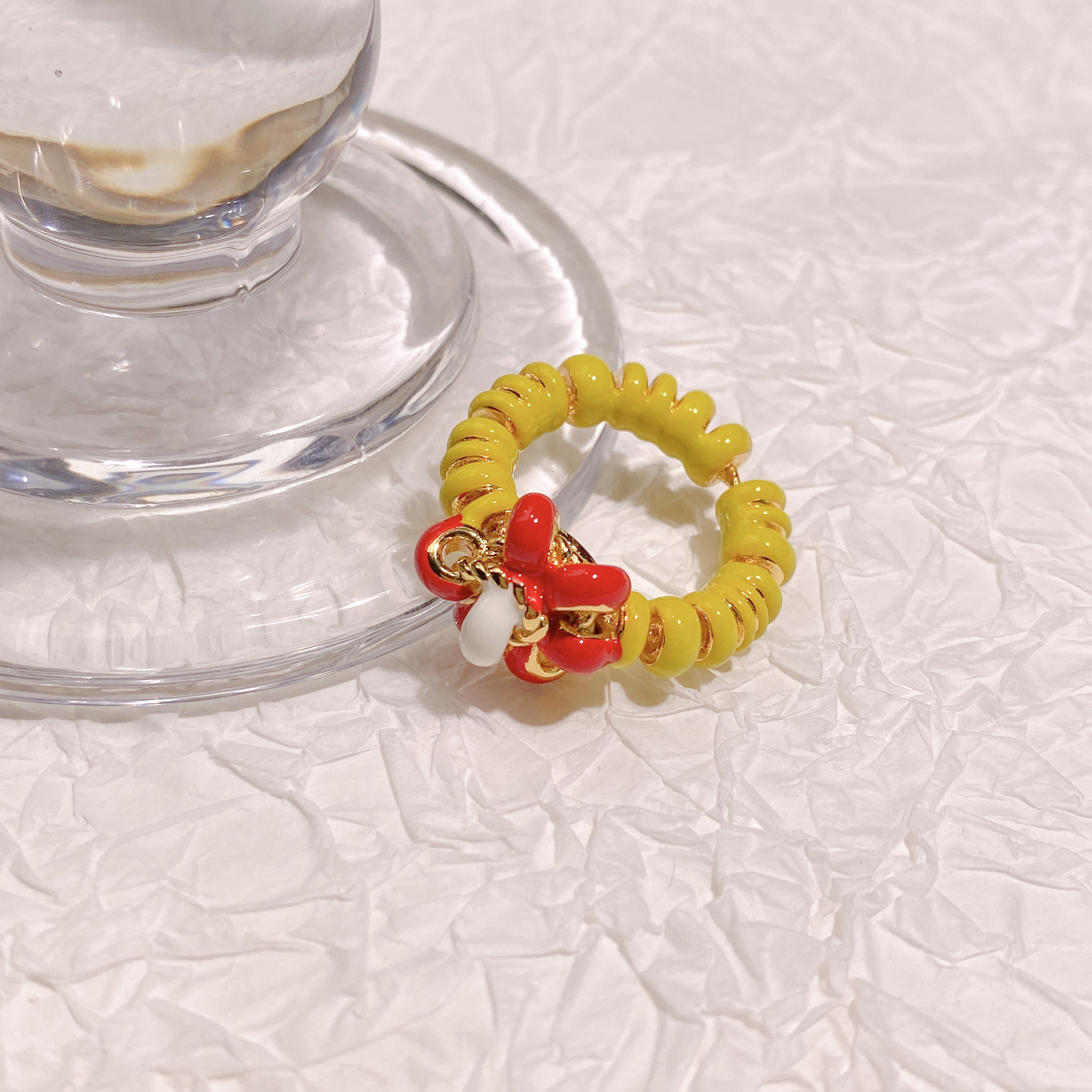 Baroque colorful flowers retro enamel medieval palace style niche European and American style fashion jewelry New Year ring