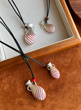 拉丝珐琅水壶吊坠项链百搭复古高级感长款毛衣链小众气质设计款女