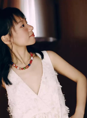 明星同款天然石串珠项链个性独特纹理暖色浪漫自由设计感高级百搭