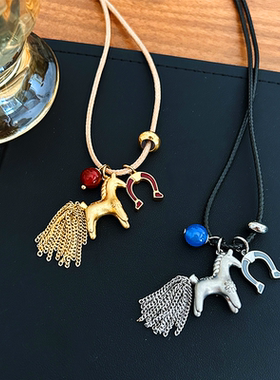 长款小马流苏吊坠项链女新款轻奢小众设计高级感编绳锁骨链