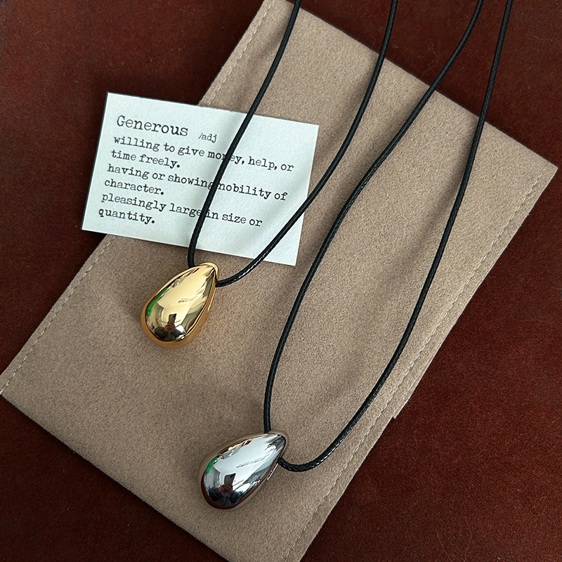 保色可调节小众颈链极简冷淡风银色光面水滴项链黑绳度假风毛衣链