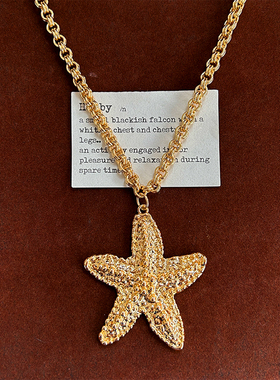 复古新塞萨金色海星吊坠项链戒指女ins风时髦小众高级感肌理质感