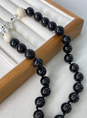 阿水同款仿黑玛瑙拼接白松石项链