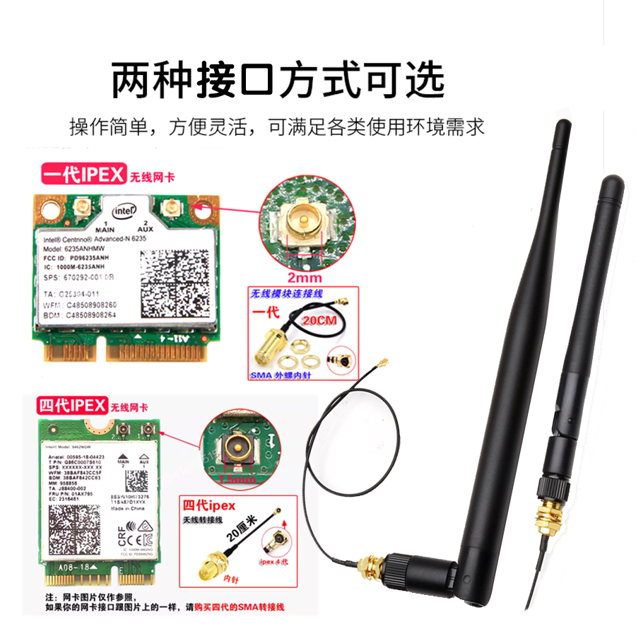 2.4G 5.8G双频WiFi蓝牙路由器模块高增益小折叠胶棒天线配IPEX线 - 图1