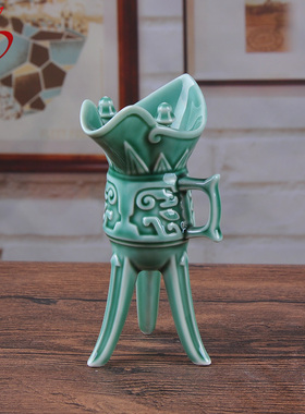 白酒杯高脚杯酒柜爵杯陶瓷仿古