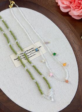 春夏清新天然石串珠项链小众百搭叠戴月光石绿色锁骨链颈链配饰女