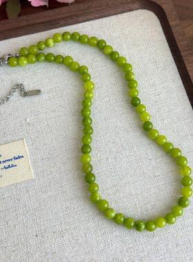夏日清凉感新中式绿色串珠项链女轻奢时尚气质锁骨链2025年新款女