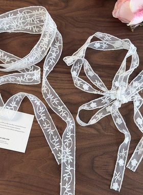 小众意式古董蕾丝雏菊簇草元素细窄长条丝巾飘带chocker丝巾绑发