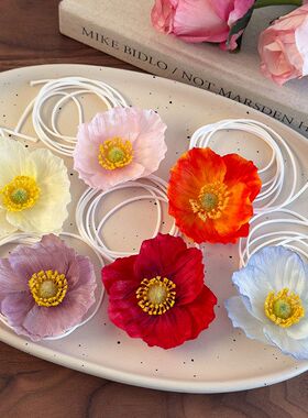 仿真虞美人花朵项链纯欲氛围感超仙颈链配饰海边度假丝带锁骨链女