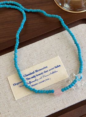 夏日多巴胺清爽花朵蓝色串珠项链百搭ins锁骨链显白韩系小众颈链