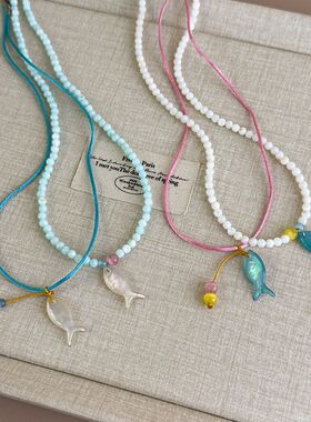 彩色贝壳小鱼串珠项链女海边度假风小清新锁骨链2026新款脖颈链
