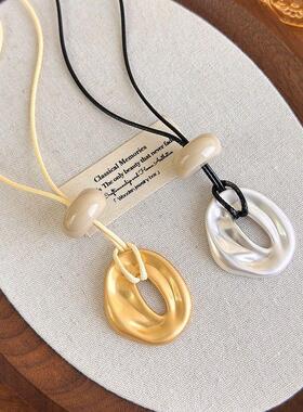 简约几何不规则吊坠项链小众个性设计哑光线绳长款可调节配饰链