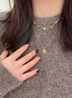 美拉德虎眼石双层叠戴choker项链女高级感精致毛衣链锁骨链颈链