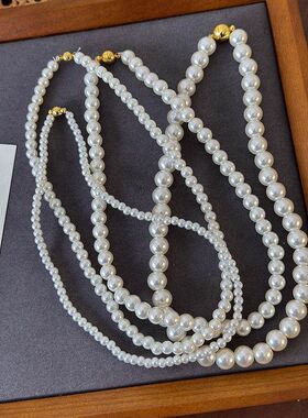 磁吸扣澳白色正圆珍珠项链女轻奢小众夏天锁骨链2026年新款配饰