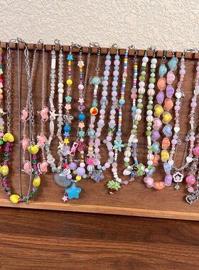 甜美夏日少女多巴胺女孩锁骨链甜酷辣妹爱心星星彩虹糖果串珠项链