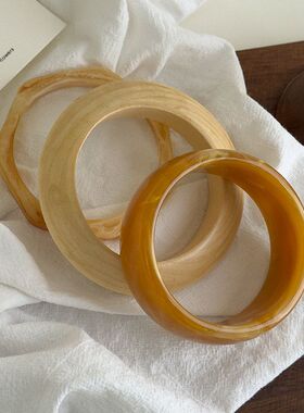 港风亚克力茶色晕染宽边手镯女生小众复古几何设计感树脂木质手饰